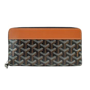 Goyard Matignon GM 帆布拚牛皮拉鍊長夾(棕)