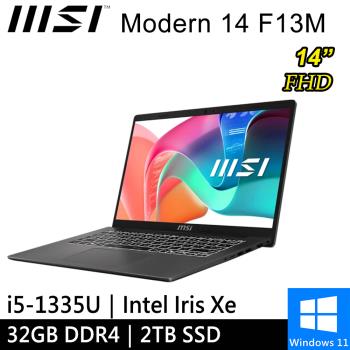 微星 Modern 14 F13MG-201TW-SP5 14吋 灰(i5-1335U/32G DDR4/2TB PCIE/W11)特仕筆電