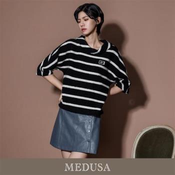 現貨【MEDUSA 曼度莎】毛圈羊毛黑色橫紋上衣（M-XL）｜女羊毛上衣 女休閒上衣