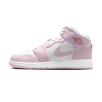 Nike Air Jordan 1 Mid 大童 粉白 AJ1 運動 喬丹 透氣 皮革 休閒鞋 DQ8423-608