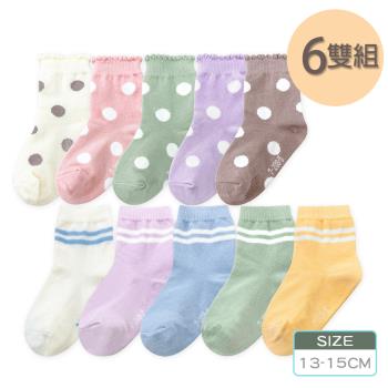 【ONEDER 】韓系幼童襪 點點 條紋幼童止滑襪 13-15cm-6雙組(OD-LY208.OD-LY209)