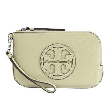 TORY BURCH 148983 經典LOGO荔枝皮革拉鍊萬用/手拿包.淺綠