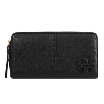 TORY BURCH 136360 經典LOGO荔枝皮革ㄇ字拉鍊長夾.黑