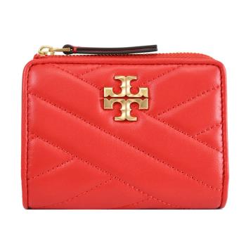 TORY BURCH 153121 金屬LOGO絎縫扣式零錢短夾.紅