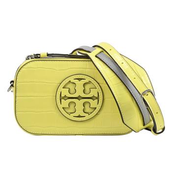 TORY BURCH 158490 經典LOGO鱷魚壓紋雙背帶斜背相機包.亮黃