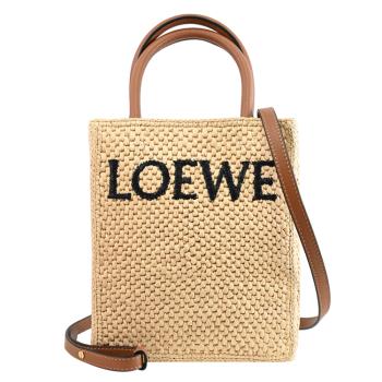 LOEWE Standard A5 品牌LOGO質感草編手提兩用托特包.咖邊