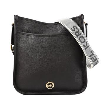 MICHAEL KORS LUISA 經典金屬LOGO荔枝皮革寬背帶斜背包.深咖