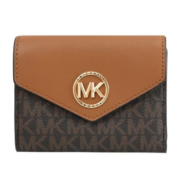 MICHAEL KORS Greenwich 金屬MK印花三折零錢短夾.深咖