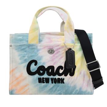 COACH CU128 電繡LOGO彩虹渲染帆布手提兩用托特包