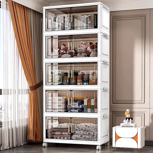 Mr.box 80面寬摺疊雙開門五層收納櫃-附滑輪 兩色可選