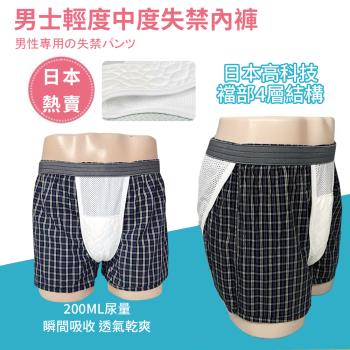【挪威森林】買一送一男性純棉失禁內褲200CC日本速吸尿用內褲-格紋紳士款(輕中度尿失禁 布尿布 透氣尿褲)