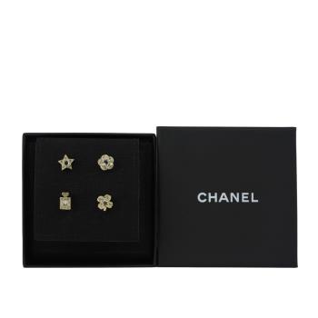CHANEL 山茶花/四葉草/香水/星星造型針式耳環組(金色)