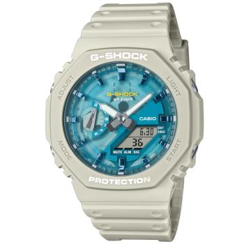 CASIO G-SHOCK 熱帶綠洲 八角雙顯腕錶 GA-2100AS-5A