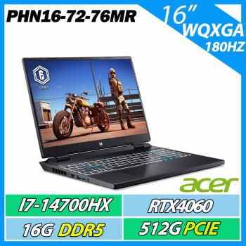 ACER宏碁PHN16-72-76MR黑 i7-14700HX/16G/512G SSD/RTX4060/W11/180Hz/16WQXGA 電競筆電