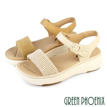 GREEN PHOENIX 女 涼鞋 厚底涼鞋 一字帶 沾黏帶 超輕量 羊皮 真皮U52-20701