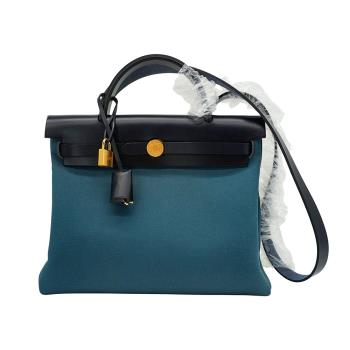Hermes Herbag 金釦帆布手提 肩背兩用包 Bleu風暴藍