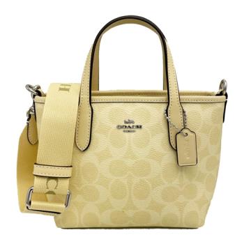 【COACH】C LOGO手提斜背兩用小托特包(月光石黃)