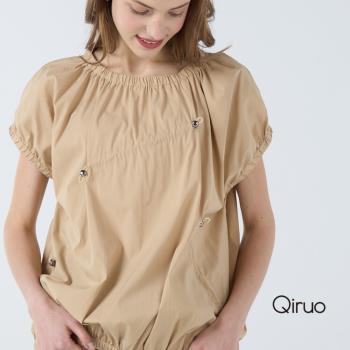Qiruo 奇若 春夏專櫃卡色短袖上衣7027A 圓領抓皺