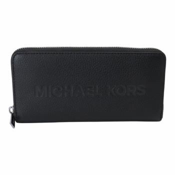 MICHAEL KORS 壓印字母LOGO 荔枝紋皮革ㄇ型拉鍊長夾(黑)