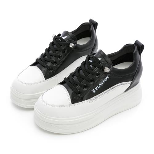 【PLAYBOY】Lucky 7 真皮內增高休閒鞋-PY1105黑