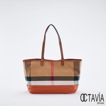 OCTAVIA 8 真皮 -  BIG大格紋 特寬牛皮拼接大托特包 - 風華駝
