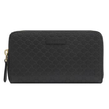 GUCCI 449391 經典GG LOGO壓花全皮革ㄇ字拉鍊長夾.黑