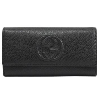 GUCCI 598206 經典GG LOGO荔枝皮革壓紋翻蓋扣式長夾.黑