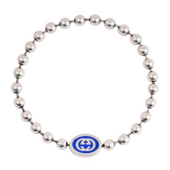 GUCCI 753437 經典雙G LOGO小圓珠純銀手鍊.藍/銀