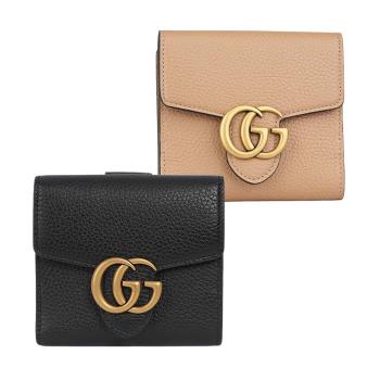 GUCCI Marmont 金色標誌粒紋皮革釦式二折短夾(任選)
