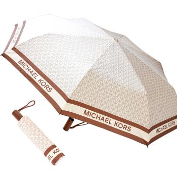 MICHAEL KORS 緹花LOGO休閒風自動摺疊傘-棕色