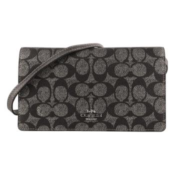 COACH-銀馬車防刮LOGO WOC 斜背包(黑x銀)小款
