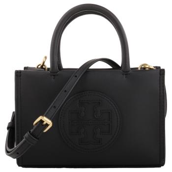 TORY BURCH-Ella 皮雕LOGO 皮革兩用托特包(黑色)mini