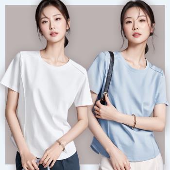 【LANNI 藍尼】★絲光棉魚骨線修身素面T(女上衣/休閒/百搭/T恤)