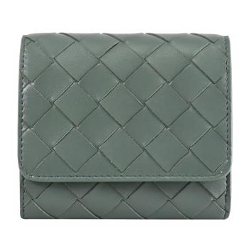 BOTTEGA VENETA 776033 編織NAPPA皮革三折零錢短夾.灰綠