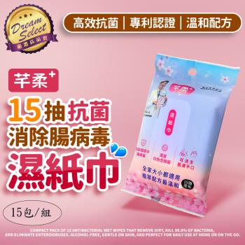 【DREAMSELECT】 芊柔 抗菌消除腸病毒濕紙巾 (15包/組) 15抽厚布 抗菌濕紙巾 濕紙巾 抗菌濕巾 植萃濕紙巾 濕巾 芊柔濕紙巾