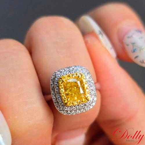 Dolly 18K金 天然鑽石GIA1克拉艷濃黃彩鑽石戒指-Fancy Intense Yellow