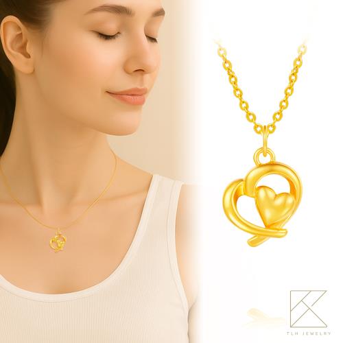 【TLH】黃金墜項鍊 純金999 金戀雙心 約重0.13錢±0.01
