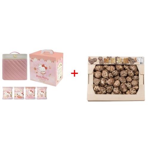 【1+1抗漲配】健康團圓送禮送到心坎裡(日本花菇禮盒+Hello Kitty堅果愛纖鉑金箱獨家組)