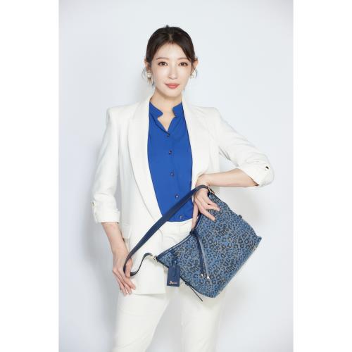 IKON歐式輕奢丹寧豹紋牛皮精品包-獨