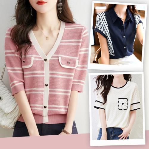 【LANNI 藍尼】現貨 氣質款針織衫 襯衫 短袖女T恤 30款任選(女裝/女上衣/售完不補)