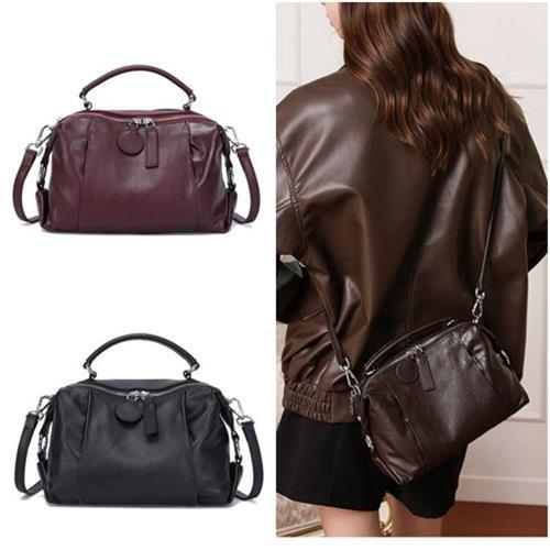 【米蘭精品】現貨+預購 真牛皮側背包手提包真皮革斜背包單肩包托特包-歐美復古波士頓女包包3色74mk50