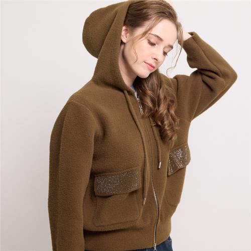 QWI歐式類貂絨毛感拉鍊連帽外套