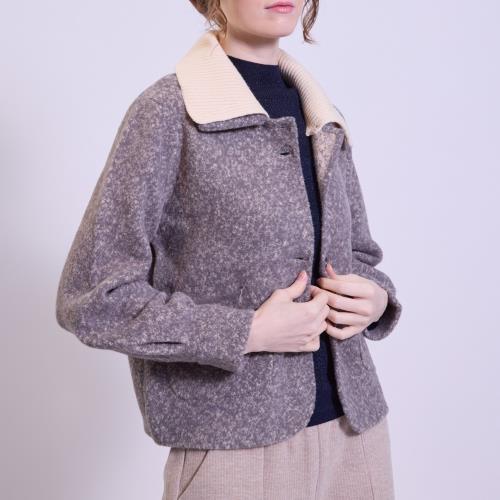 QWI輕暖雙色類毛呢短大衣外套