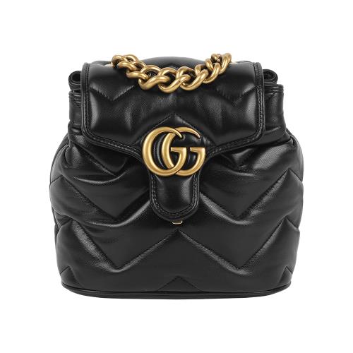 GUCCI GG Marmont 縫線皮革翻蓋迷你後背包(黑色)