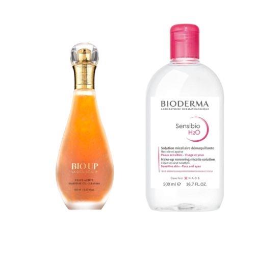 【全效呵護】BIODERMA貝膚黛瑪 舒敏高效潔膚液500mlx2入組+BIO UP 自然美酵肽活能精油潔膚露150ml(2入)