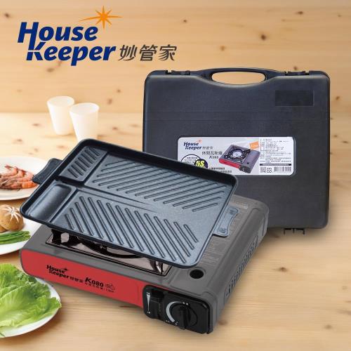 【妙管家】 戶外瓦斯爐K080+不沾長形大烤盤HKGP-005