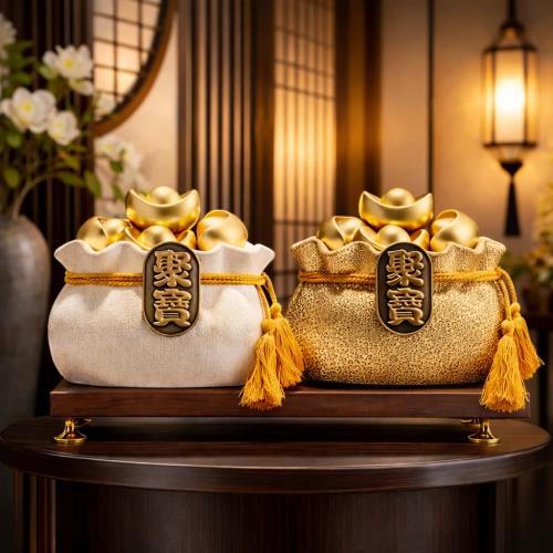 【A&R】招財開運 陶瓷聚寶元寶盆附金元寶 兩色任選(招財進寶 開店送禮 入厝禮物 新年送禮 櫃檯招財)