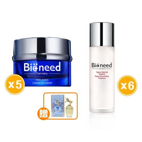 【全效呵護】德國Bioneed 極致抗皺魚子眼霜30ml 共5入+活膚青春露150mlx6入送ANNA SUI 童話獨角獸/美人魚淡小香水5ml