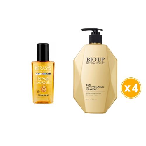 【全效呵護】BIO UP 自然美 蘊活泌境強健洗髮精500ml *4瓶+可瑞絲金緻安瓶10倍修護精華髮油 80ml