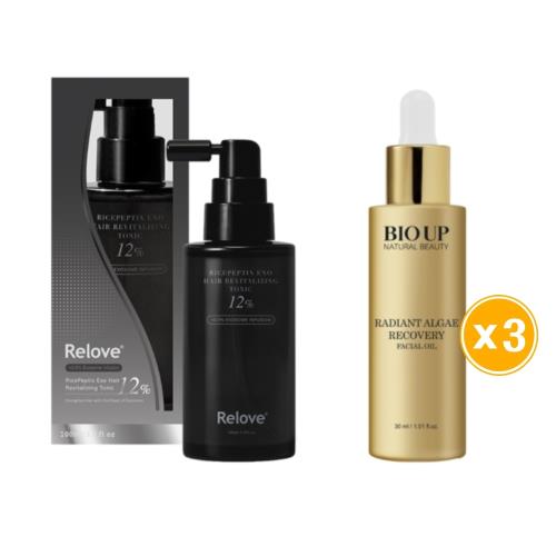 【全效呵護】Relove-黑泌肽養髮液(加強版12%)-100ml+BIO UP 自然美黃金微藻璀璨活膚油30ml*3入